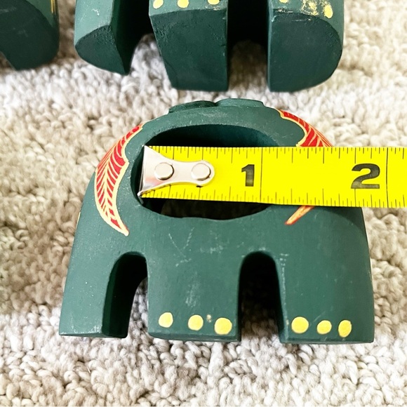 Green Elephant Wooden Napkin Rings Hand Painted Red Gold Holly Christmas 6x READ - Picture 7 of 8